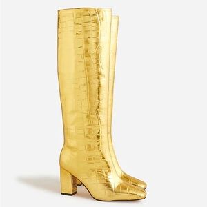 J.Crew Gold Genuine Leather metallic Croc embossed knee high boots SZ 9.5